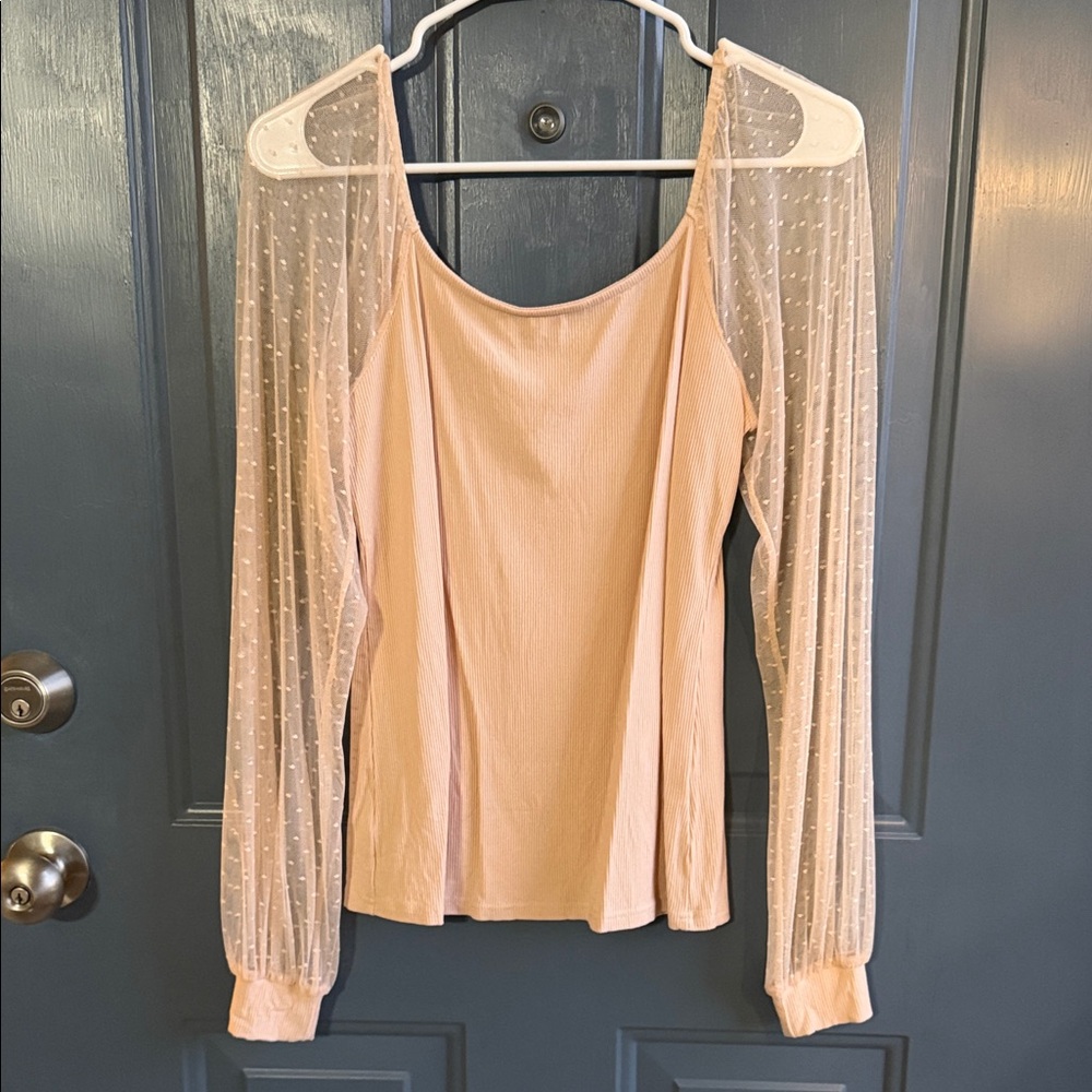 Elegant khaki Sheer Sleeve Top